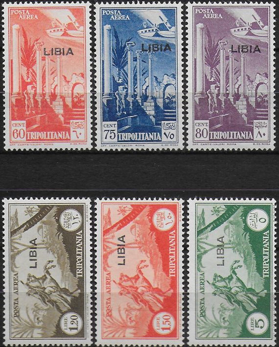 1940-41 Libia airmail 5v. overprinted MNH Sassone n. 46/51