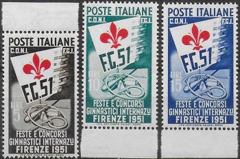 1951 Italia Concorsi Ginnici 3v. bf MNH Sassone n. 661/63
