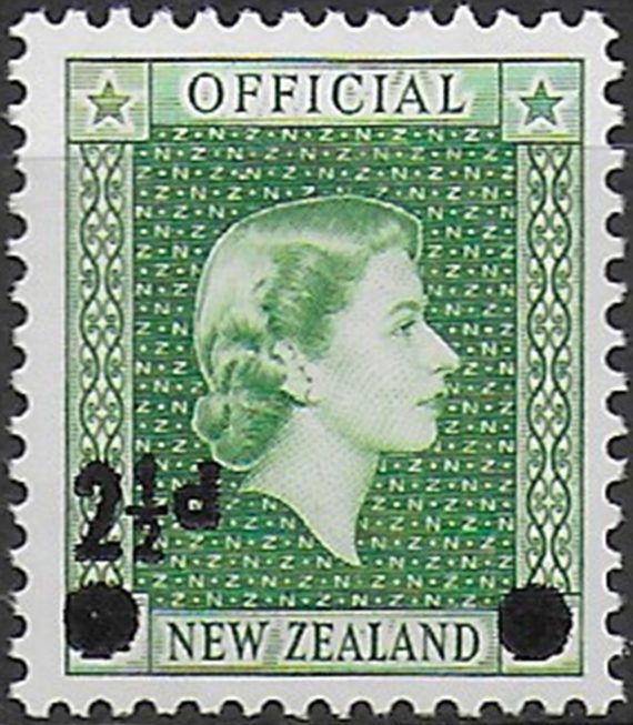 1961 New Zealand 2½d. on 2d. bluish green Official MNH SG n. O169