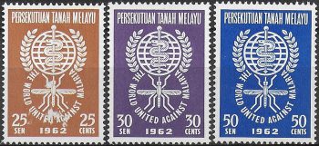 1962 Malayan Federation Malaria Eradication 3v. MNH SG n. 23/25