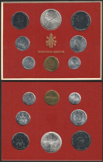 1968 Vaticano divisionale Paolo VI 8 monete FDC - BU