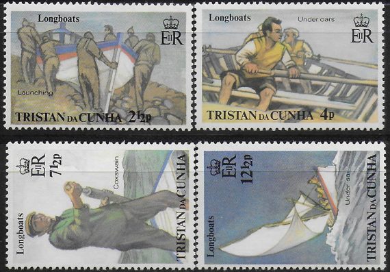 1972 Tristan da Cunha longboats 4v. MNH SG n. 170/173