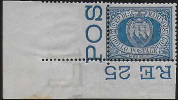 1899 San Marino 25c. azzurro af mc MNH Sassone n. 30