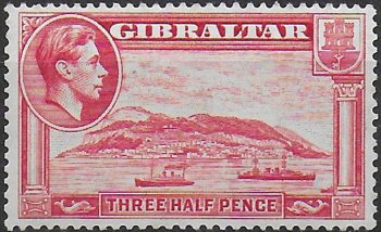 1938 Gibraltar George VI 1½d. carmine p. 13½  MNH SG n. 123a