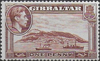 1944 Gibraltar George VI 1d. deep brown p.13 MNH SG n. 122c