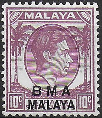 1945 Malaya B.M.A. George VI 10c. slate-purple MNH SG n. 8b