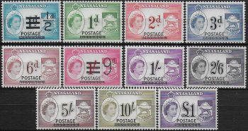 1963 Nyasaland Revenue optd 11v. MNH SG n. 188/98