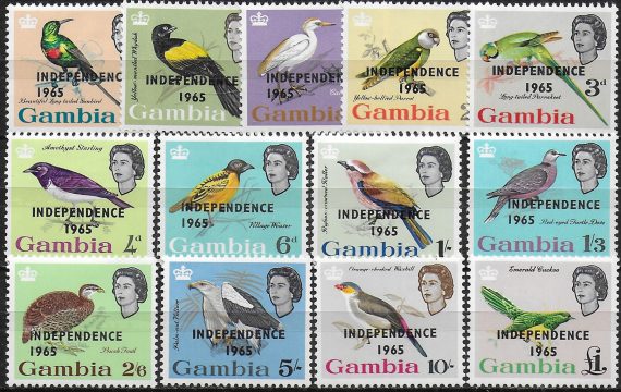 1965 Gambia Birds optd INDEPENDENCE 1965 13v. MNH SG n. 215/27