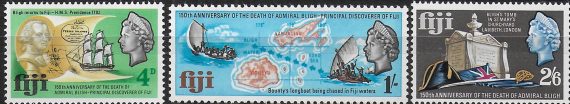 1967 Fiji Admiral Bligh 3v. MNH SG n. 364/66