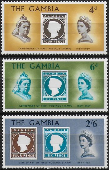 1969 Gambia centenary of first postage stamps 3v. MNH SG. n. 256/58