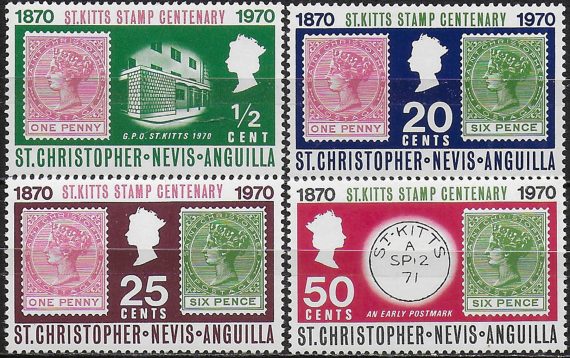 1970 St Kitts-Nevis stamp centenary 4v. MNH SG. n. 229/232