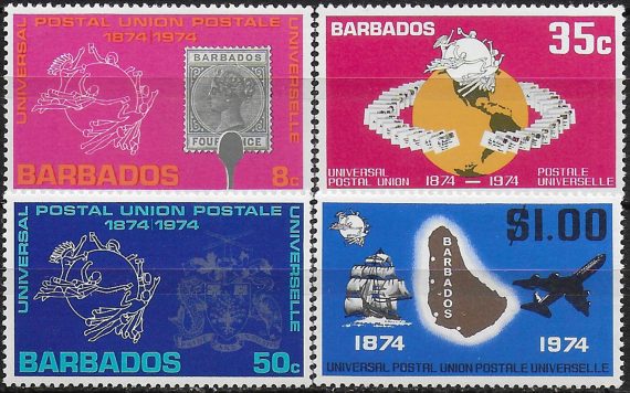 1974 Barbados centenary of UPU 4v. MNH SG. n. 501/504