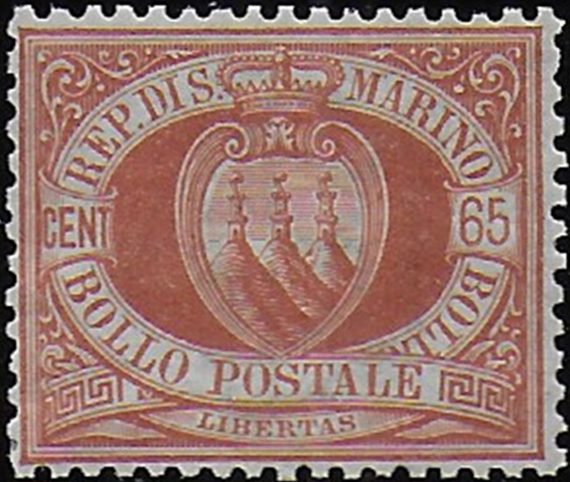 1894 San Marino coat of arms 65c. bc MNH Sassone n. 19