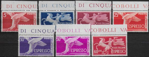 1945-52 Italia express stamps 7v. bf MNH Sassone n. 25/31