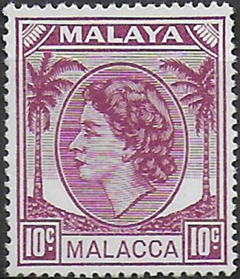 1957 Malacca Elizabeth II 10c. reddish purple MNH SG n. 29a