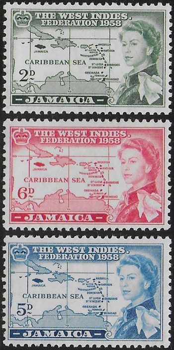 1958 Jamaica British Caribbean Federation 3v. MNH SG n. 175/78