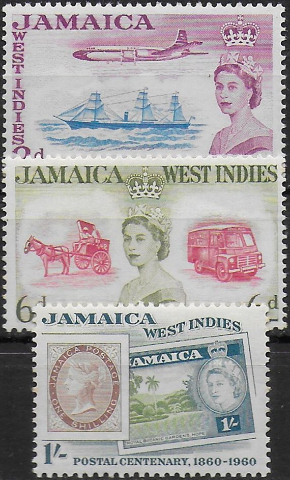 1960 Jamaica Stamp Centenary 3v. MNH SG n. 178/80