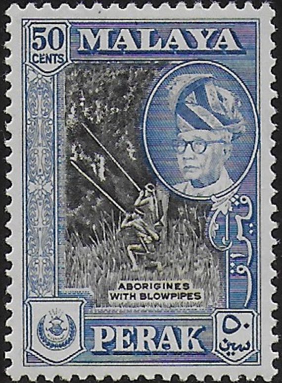 1960 Perak 50c. black and blue p. 12½ x 13 MNH SG n. 158a