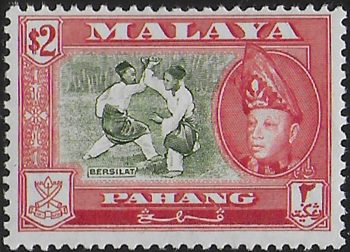 1962 Pahang $2 bronze-green scarlet p. 13 x 12½ MNH SG n. 85a