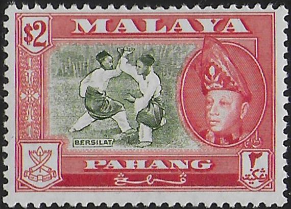 1962 Pahang $2 bronze-green scarlet p. 13 x 12½ MNH SG n. 85a