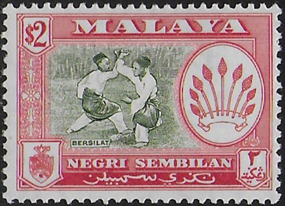 1963 Negri Sembilan $2 bronze-green scarlet p. 13x12½ MNH SG n. 78a