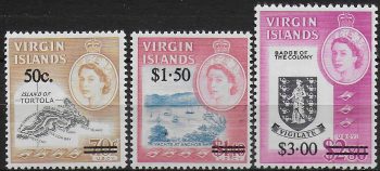 1966 British Virgin Islands Elizabeth II new value 3v. MNH SG n. 207/09