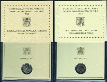 2017 Vaticano Fatima + Pietro e Paolo € 2,00 FDC - BU in folder