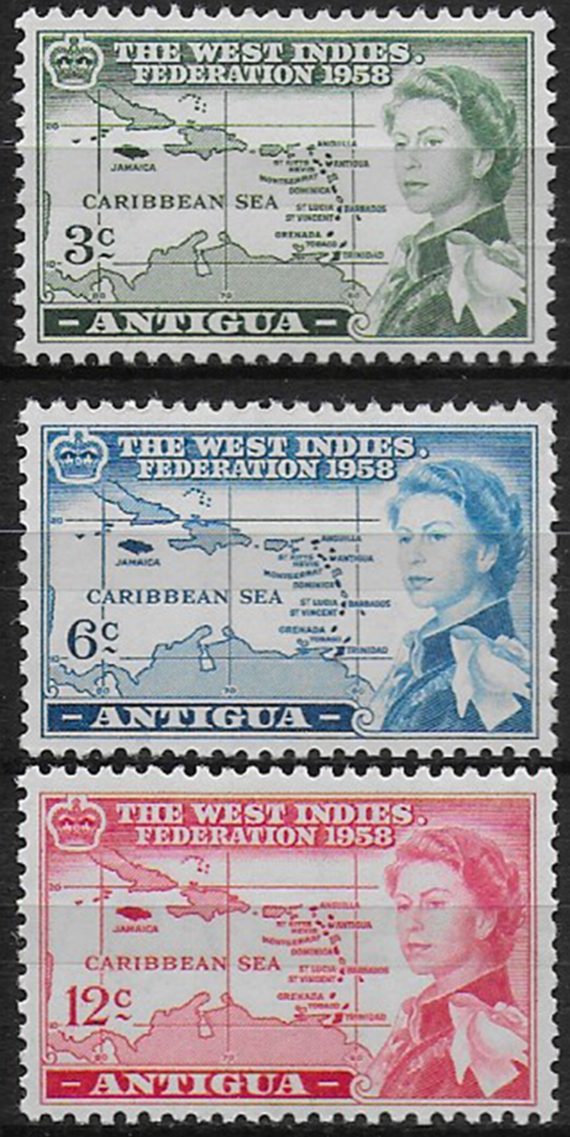 1958 Antigua British Caribbean Federation 3v. MNH SG n. 135/37