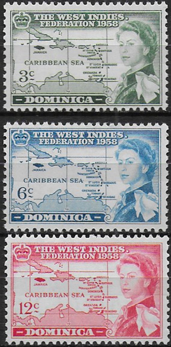 1958 Dominica British Caribbean Federation 3v. MNH SG n. 159/61