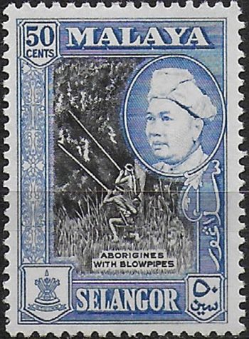 1960 Selangor 50c. black and blue p. 12½ x 13 MNH SG n. 124a