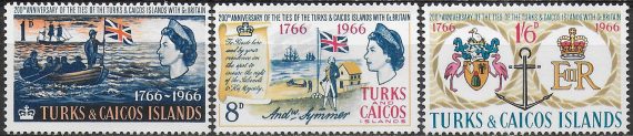 1966 Turks and Caicos ties between countries 3v. MNH SG. n. 268/70