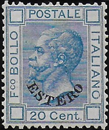 1874 Levante General Issues 20c. light blue bc MH Sassone n. 5