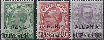 1907 Levante Albania 3v. MNH Sassone n. 7/9