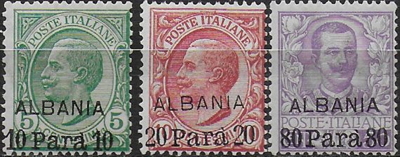 1907 Levante Albania 3v. MNH Sassone n. 7/9