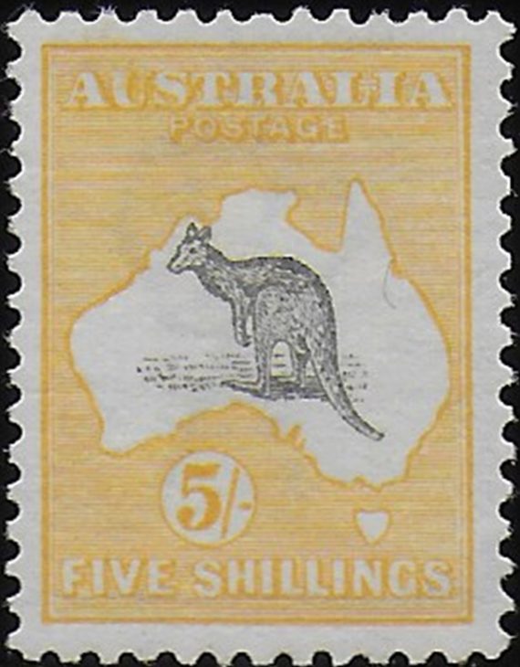 1913 Australia Kamgaroo 5s. grey and yellow MNH SG n. 13