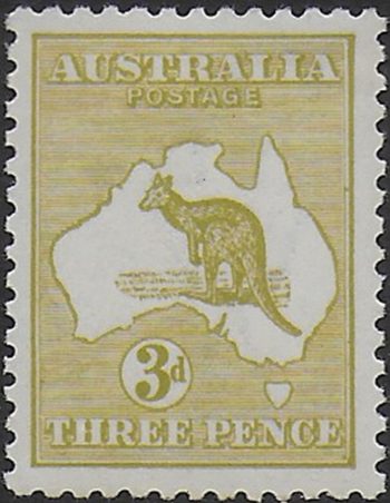 1915 Australia Kamgaroo 3d. yellow olive MNH SG n. 37