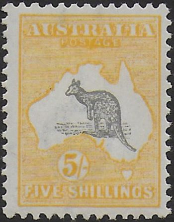 1918 Australia Kamgaroo 5s. grey and yellow MNH SG n. 42