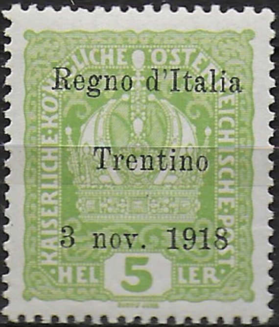 1918  Trentino 5h. verde giallo 1v. MNH Sassone 2