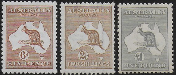 1923-24 Australia Kamgaroo 3v. W 6 MNH SG n. 73/75