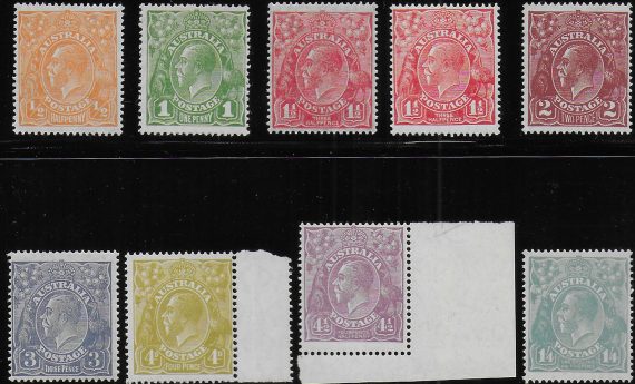 1926-30 Australia George V 9v. W 7 MNH SG n. 85/93+87a