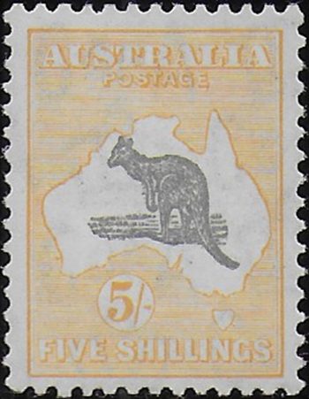 1932 Australia Kamgaroo 5s. grey and yellow MNH SG n. 135