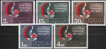 1963 Maldive Islands Red Cross Centenary 5v. MNH SG n. 125/29