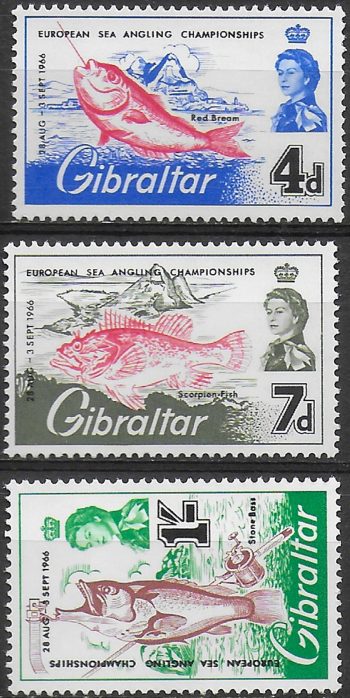 1966 Gibraltar angling championships 3v. MNH SG. n. 190/92