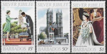 1977 Barbados silver jubilee 3v. MNH SG. n. 574/76