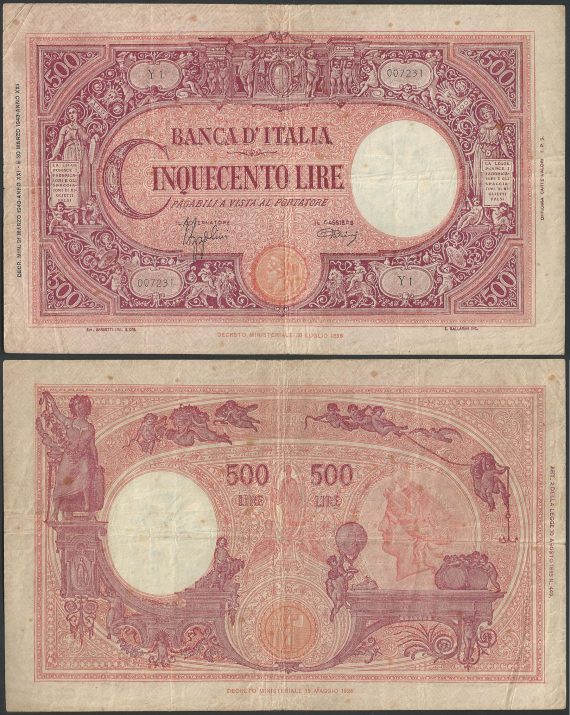 1943 Lire 500 Grande C BB Gigante Rif. BI 31A