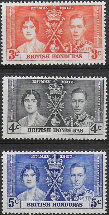 1937 British Honduras Coronation 3v. MNH SG n. 147/49