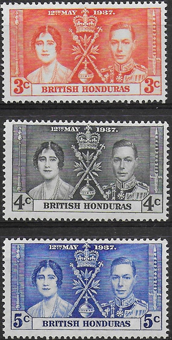 1937 British Honduras Coronation 3v. MNH SG n. 147/49