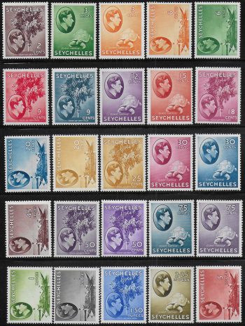 1938/49 Seychelles George VI 25v. MNH SG n. 135/49