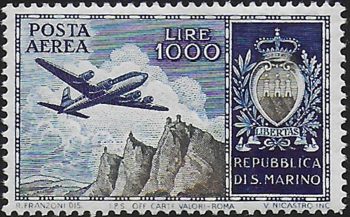 1954 San Marino L. 1000 Aereo airmail MNH Sassone n. 112