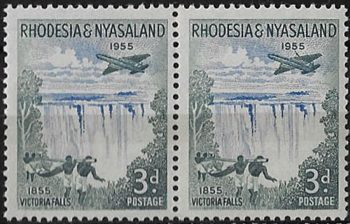 1955 Rhodesia and Nyasaland Victoria Falls pair MNH SG n. 16+16a